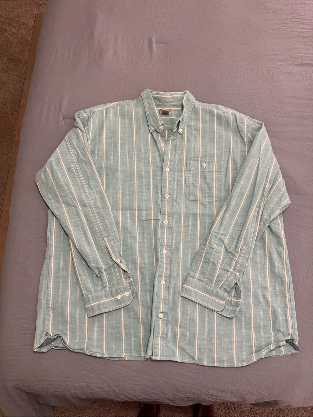 Men's Long-Sleeve Button-Down Shirt in Light Teal Stripe